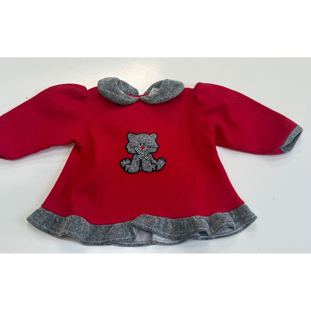 Vintage Sesame Street Baby Girls Red Fleece Kitten Top Ruffle Hem 18M